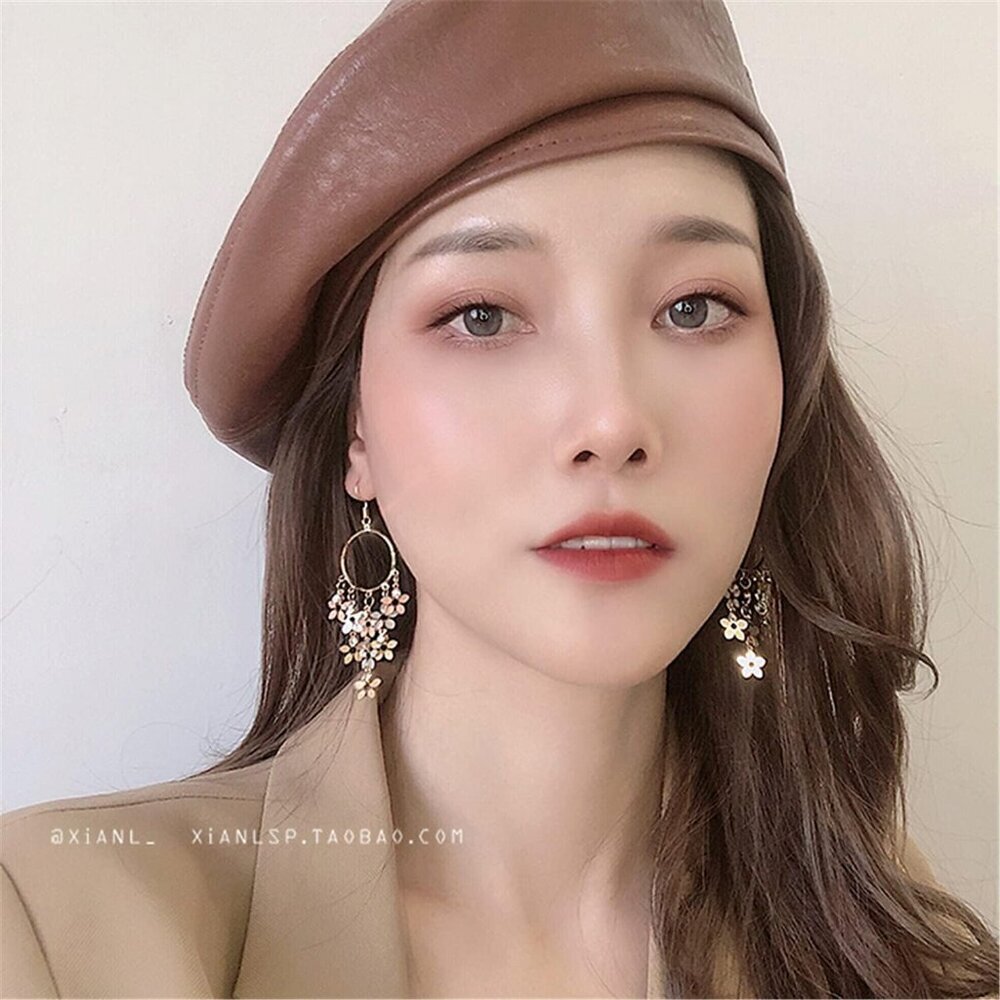 Women's Bohemian Long Colorful Chandelier Tassel Flower Dangle Drop Hoop Earring - Picture 5 of 9